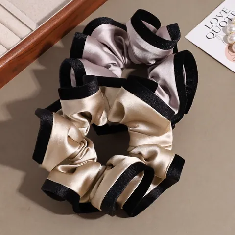 Frans Elegant Oversized Satijnen Scrunchie Met Fluwelen Contrastrand Hoog Elastisch Haarelastiekje Zoete Paardenstaart Houder Dames Mode Haaraccessoires