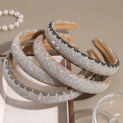 Cerchietto Imbottito di Lusso con Strass per Donna Fascia per Capelli in Spugna Luccicante Sfumata Copricapo di Moda Eleganti Accessori per Capelli per Matrimonio Festa
