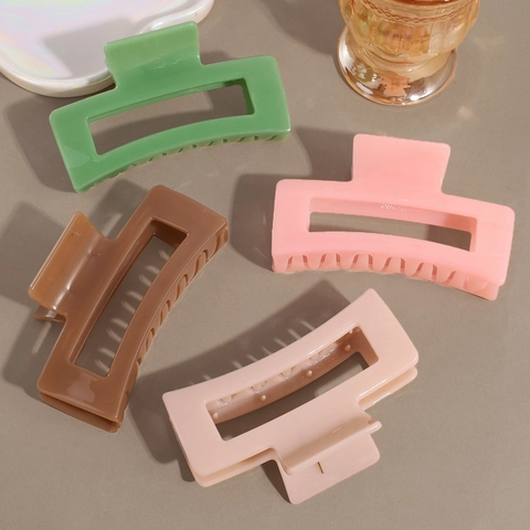 Women Rectangular Hollow Hair Claw Clip Glossy Candy Color Large Shark Clip Minimalist Fashion Hair Accessories For Daily Commute