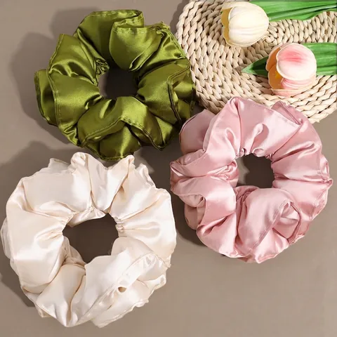 Women Large Satin Scrunchie Oversized Glossy Hair Tie Solid Color Elastic Hair Rope French Style Elegant Hair Accessories