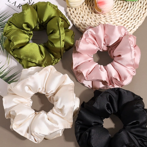 Women Large Satin Scrunchie Oversized Glossy Hair Tie Solid Color Elastic Hair Rope French Style Elegant Hair Accessories