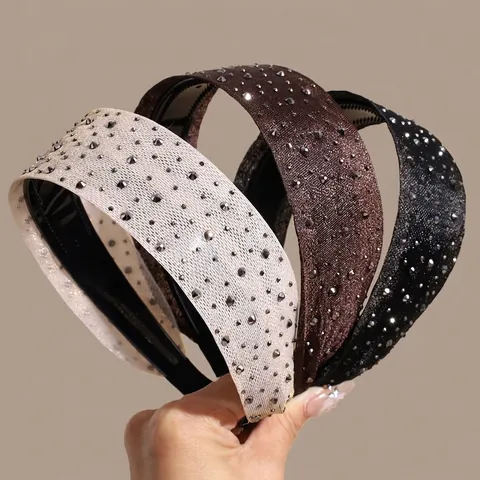 Cerchietto Vintage Con Strass Bordo Largo Tessuto A Rete Imbottito Elegante Accessori Per Capelli Donna Festa Matrimonio