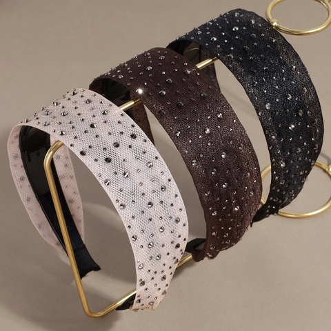 Cerchietto Vintage Con Strass Bordo Largo Tessuto A Rete Imbottito Elegante Accessori Per Capelli Donna Festa Matrimonio