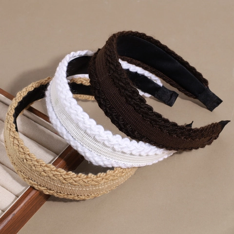 Cerchietto a Maglia Retrò Treccia a Tesa Larga Fascia per Capelli in Lana Intrecciata Tinta Unita Accessori Autunno Inverno Donna