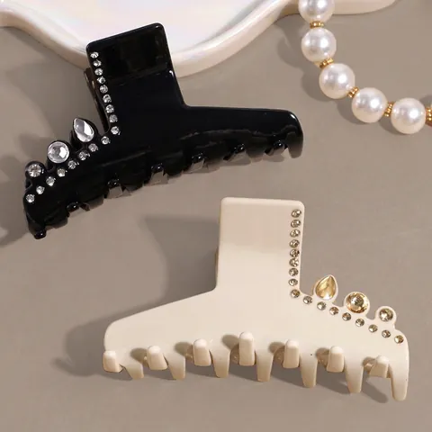 French Style Minimalist Rhinestone Hair Claw Clip For Women Elegant Plastic Water Drop Crystal Hair Accessory For Party
