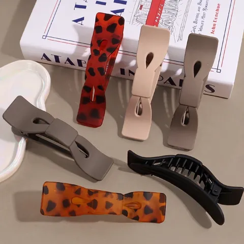 Grande Pinza per Capelli in Acrilico Opaco per Donna con Stampa Leopardata Fiocco Clip a Squalo Moda Geometrica Accessori per Capelli