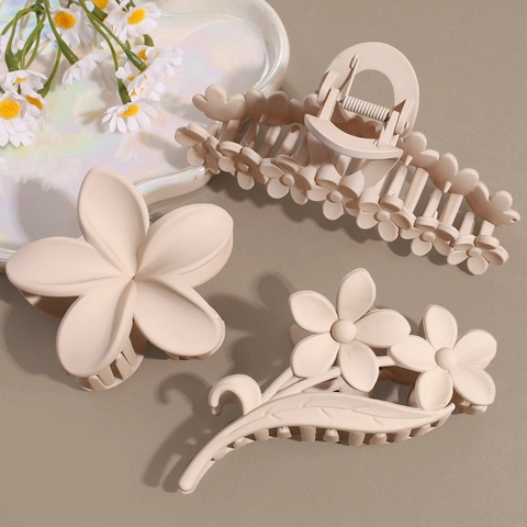 Damen Matt Blumen Haarklammer Elegant Khaki Schwarz Blumen Shark Clips Urlaub Alltag Styling Haarschmuck