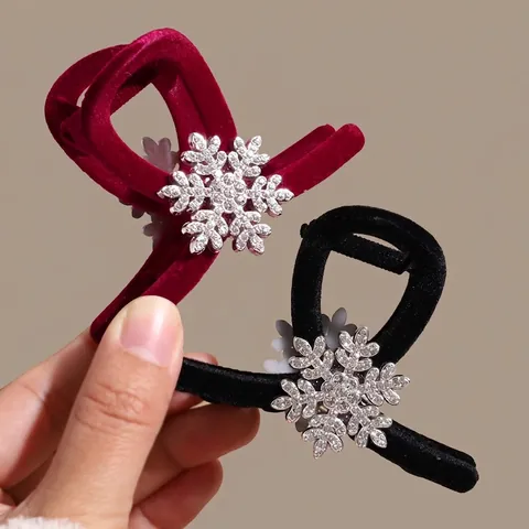 Pince À Cheveux Élégante En Velours De Style Coréen Avec Flocon De Neige En Strass Pour Femmes Fête D'Hiver Noël Accessoires De Cheveux