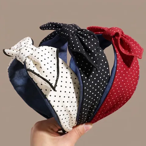 Koreaanse Zoete Polka Dot Strik Hoofdband Vintage Denim Patchwork Brede Stoffen Haarrand Mode Elegante Vrouwen Haaraccessoires