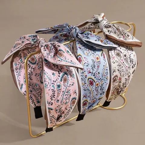 Bohemian Paisley Print Fabric Wide Headband With Large Bow Knot Vintage Floral Hair Accessory For Women Casual Daily Party Headwear