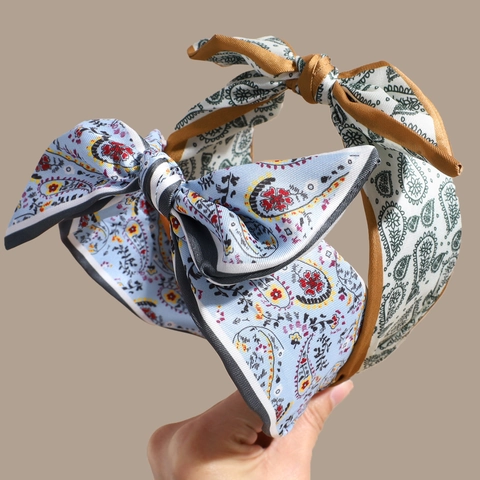 Bohemian Paisley Print Fabric Wide Headband With Large Bow Knot Vintage Floral Hair Accessory For Women Casual Daily Party Headwear