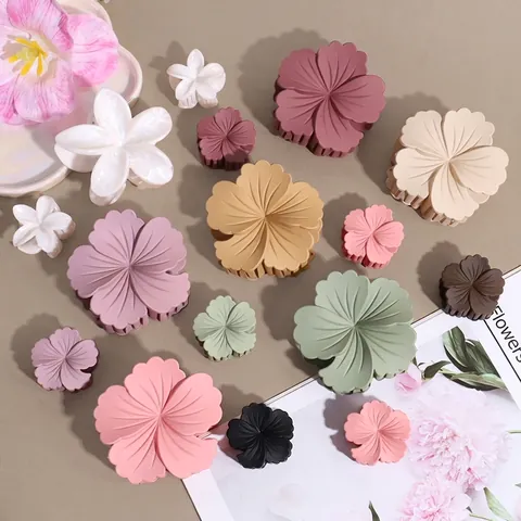 Matte Plastic Morandi Flower Hair Claw Clips For Women Back Of Head Floral Shark Clip Elegant Commute Hair Styling Accessories