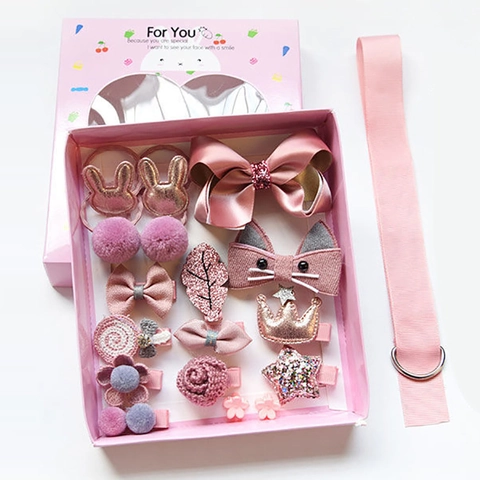Caja Regalo Accesorios Cabello Estilo Coreano Para Niños Lazo Tela Conejo Corona Pinzas Para Pelo Elásticos Para Niñas
