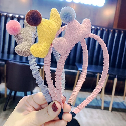 Cerchietto per Capelli in Tessuto a Forma di Corona per Bambini in Stile Coreano Con Palla di Peluche Fascia Antiscivolo