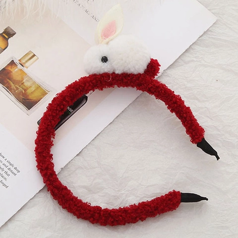 Cute Plush Rabbit Headband For Kids Girls Cartoon Lamb Wool Animal Hair Band Decorative Hair Hoop Accessory