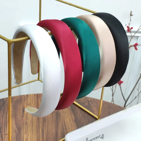 Damen Gepolstertes Satin Haarband Vintage Einfarbig Schwamm Haarreif Eleganter Koreanischer Dicker Kopfschmuck Haarschmuck