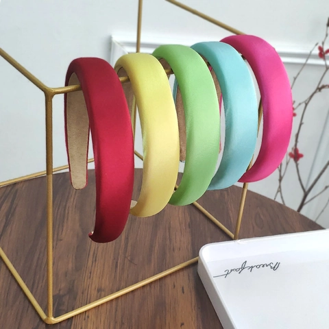 Damen Gepolstertes Satin Haarband Vintage Einfarbig Schwamm Haarreif Eleganter Koreanischer Dicker Kopfschmuck Haarschmuck