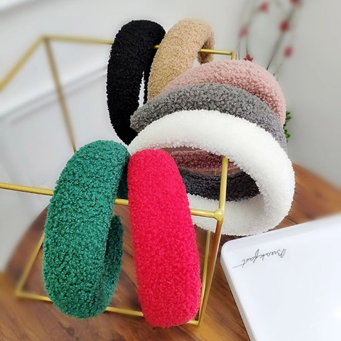 Serre-tête Rembourré en Tissu Peluche Teddy pour Femme Automne Hiver Large Bord en Éponge Accessoire de Cheveux Chaud et Doux