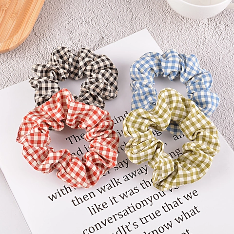 Dames Koreaanse Stijl Gingham Geruit Stof Haargummi Verse Preppy Stijl Elastische Grote Darm Ring Haarband Dagelijks Accessoire