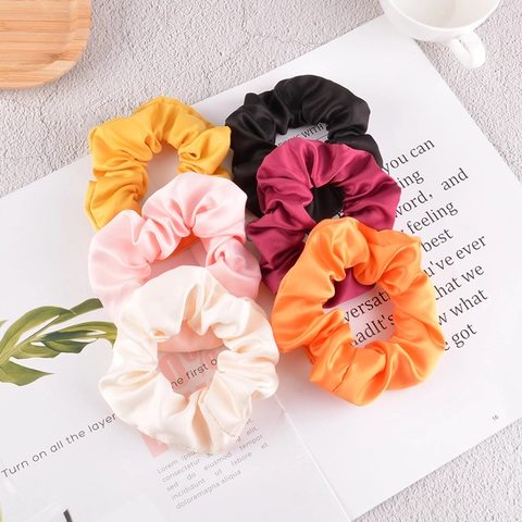 Korean INS Style Satin Scrunchies For Women Solid Color Large Silk Like Hair Ties High Elastic Handmade Hair Accessories
