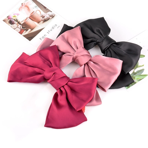 Large Satin Bowknot Hair Clip Elegant Korean Style Solid Color Fabric Spring Top Clip Hairpin For Women Hair Accessories