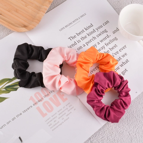 Korean INS Style Satin Scrunchies For Women Solid Color Large Silk Like Hair Ties High Elastic Handmade Hair Accessories