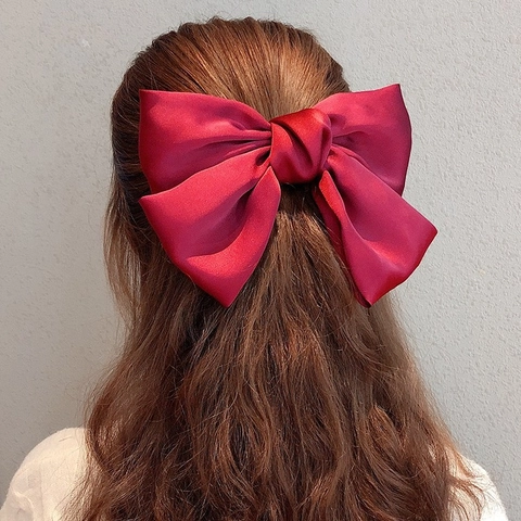 Large Satin Bowknot Hair Clip Elegant Korean Style Solid Color Fabric Spring Top Clip Hairpin For Women Hair Accessories