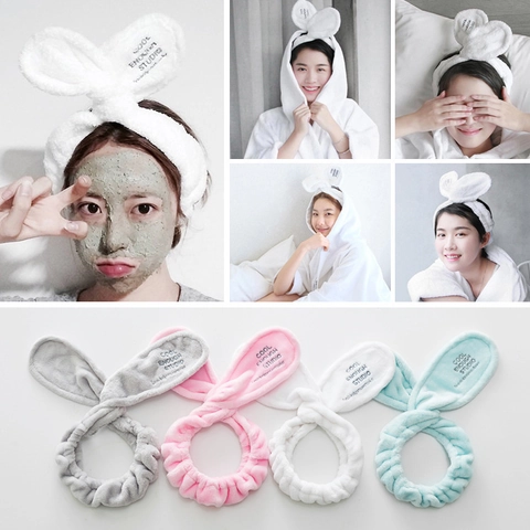 Soft Plush Animal Ear Facial Headband Coral Fleece Elastic Hair Band For Washing Face Makeup Spa Shower Women Hair Wrap