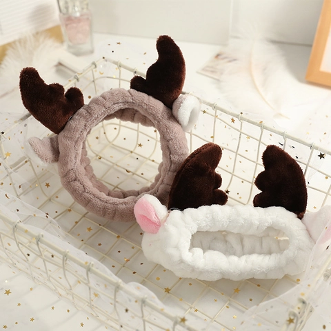 Soft Plush Animal Ear Facial Headband Coral Fleece Elastic Hair Band For Washing Face Makeup Spa Shower Women Hair Wrap