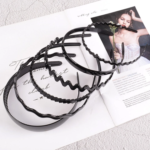 Serre-tête en Plastique Noir à Vagues Avec Dents Antidérapantes Minimaliste Accessoires de Cheveux pour Femmes Quotidien