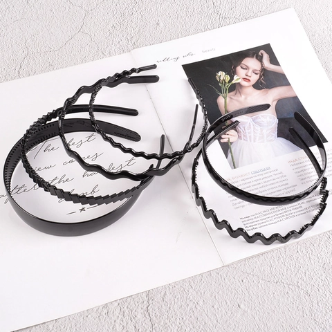 Serre-tête en Plastique Noir à Vagues Avec Dents Antidérapantes Minimaliste Accessoires de Cheveux pour Femmes Quotidien