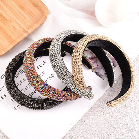 Diadema Acolchada de Barroco con Rhinestones para Mujer Vintage Brillante Cristal Banda de Pelo Gruesa Tocado de Boda Fiesta Joyería