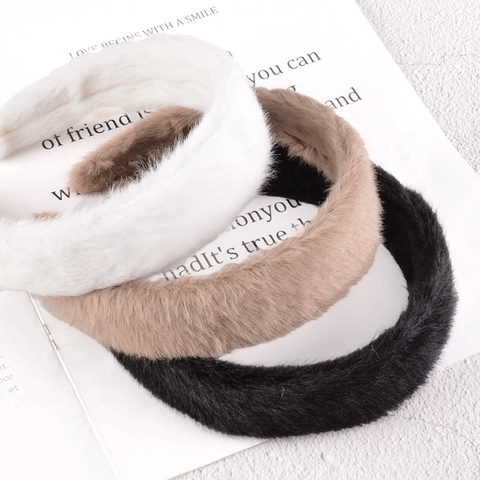 Plush Wide Brim Headband Faux Fur Padded Hair Hoop Winter Warm Hair Accessories For Women Korean Style Solid Color