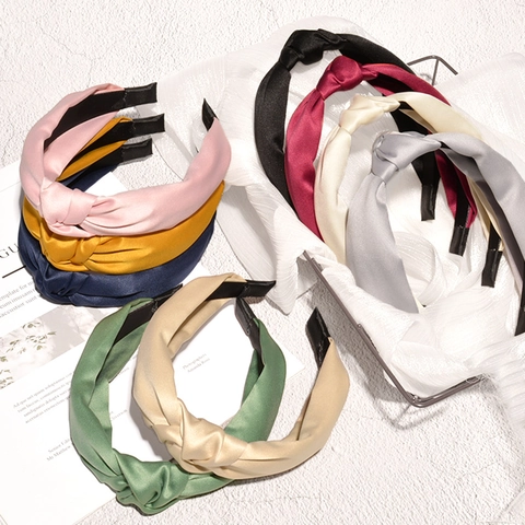 Cerchietto Minimalista in Satin con Nodo Per Donna Tinta Unita Bordo Largo Moda Cerchio per Capelli Stile Coreano Elegante Accessori