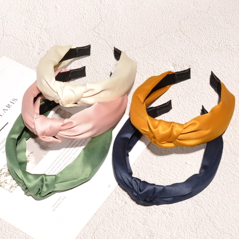 Cerchietto Minimalista in Satin con Nodo Per Donna Tinta Unita Bordo Largo Moda Cerchio per Capelli Stile Coreano Elegante Accessori