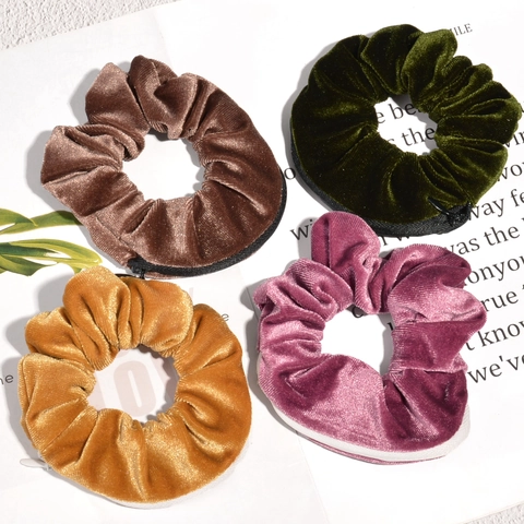 Velvet Zipper Scrunchie Hidden Pocket Elastic Hair Tie Solid Color Velour Hair Band For Women Girls Storage Accessories Travel Yoga