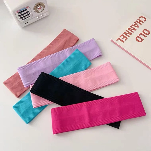 Banda para el Pelo Ancha de Punto Minimalista para Mujer Deportiva Elástica de Poliéster Color Sólido Acanalado para Yoga
