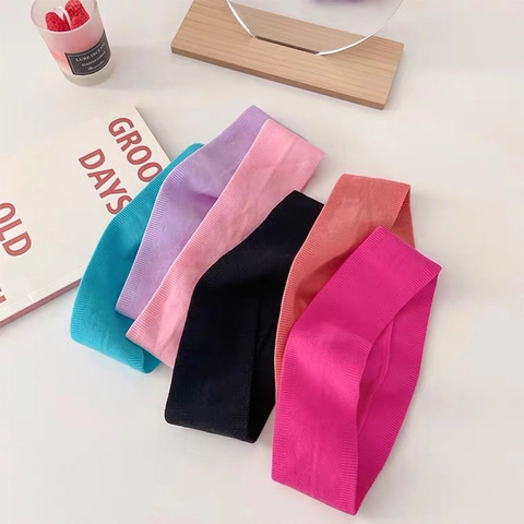 Banda para el Pelo Ancha de Punto Minimalista para Mujer Deportiva Elástica de Poliéster Color Sólido Acanalado para Yoga