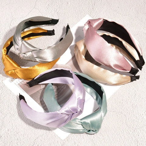 Women's Minimalist Satin Knotted Headband Solid Color Wide Brim Twist Knot Hair Band Fashion Daily Headwear Accessories