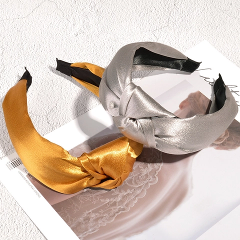 Women's Minimalist Satin Knotted Headband Solid Color Wide Brim Twist Knot Hair Band Fashion Daily Headwear Accessories