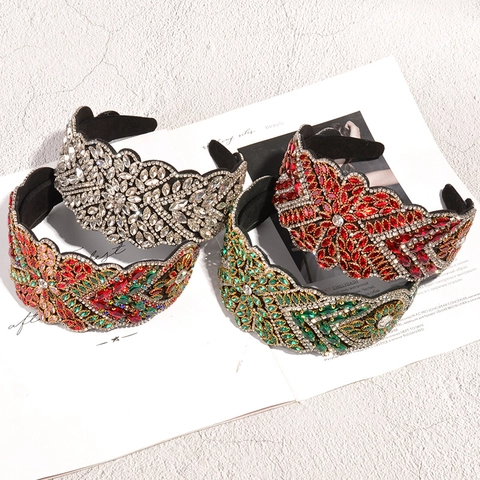 Lussuoso Cerchietto Imbottito Largo Vintage da Donna Barocco con Strass Incastonati Fascia per Capelli Moda Festa Matrimonio