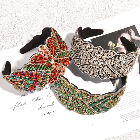 Lussuoso Cerchietto Imbottito Largo Vintage da Donna Barocco con Strass Incastonati Fascia per Capelli Moda Festa Matrimonio