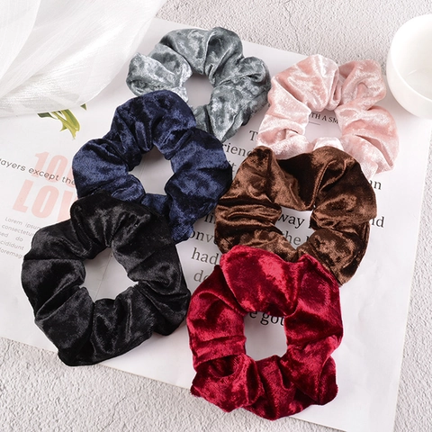 Vintage Velvet Large Scrunchies For Women French Style Elegant Solid Color Striped Elastic Hair Ties Ponytail Holder Headwear