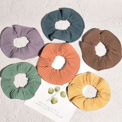 Women Minimalist Pleated Fabric Scrunchies Handmade Elastic Hair Ties Korean Style Elegant Solid Color Hair Bands