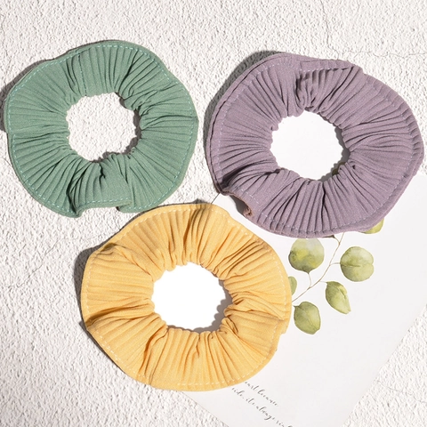 Women Minimalist Pleated Fabric Scrunchies Handmade Elastic Hair Ties Korean Style Elegant Solid Color Hair Bands