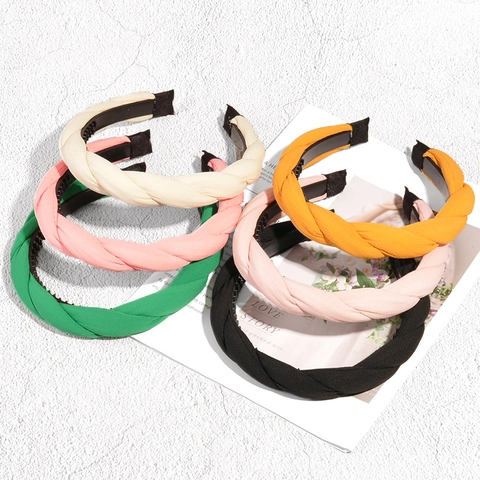 Women Braided Twist Headband Solid Color Polyester Cotton Hairband With Non-Slip Teeth Simple Fashion Hair Accessories Headwear