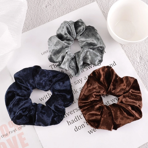 Vintage Velvet Large Scrunchies For Women French Style Elegant Solid Color Striped Elastic Hair Ties Ponytail Holder Headwear