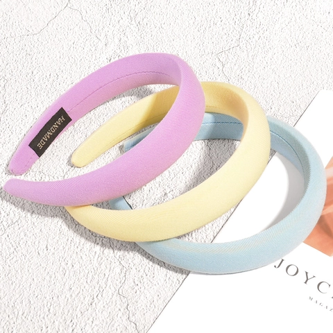 Solid Color Padded Sponge Headband For Women Sweet Macaron Thick Wide Hairband Korean Style Minimalist Hair Accessories