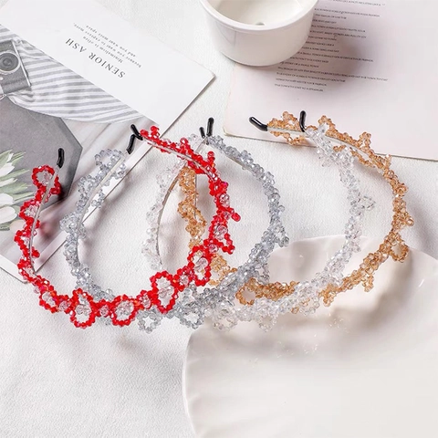 Cerchietto a Fiori in Cristallo con Perline Fatto a Mano Stile Coreano Elegante Fascia con Strass Accessori per Capelli Festa