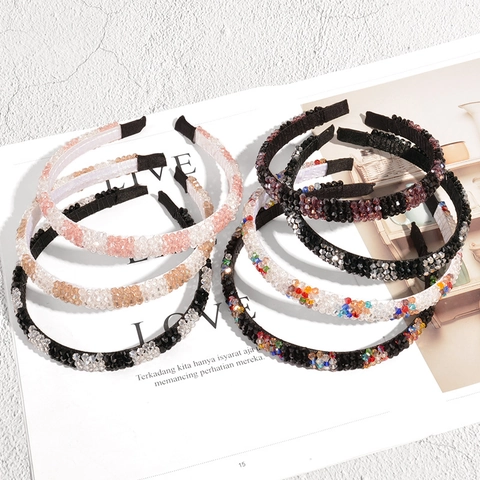Diadema de Cuentas de Cristal con Diamantes de Imitación Hecha a Mano Elegante Aro de Pelo para Fiesta Boda Accesorios para Mujer